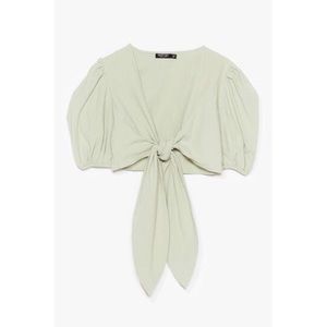 Would You Puff Sleeve It Cropped Tie Blouse
